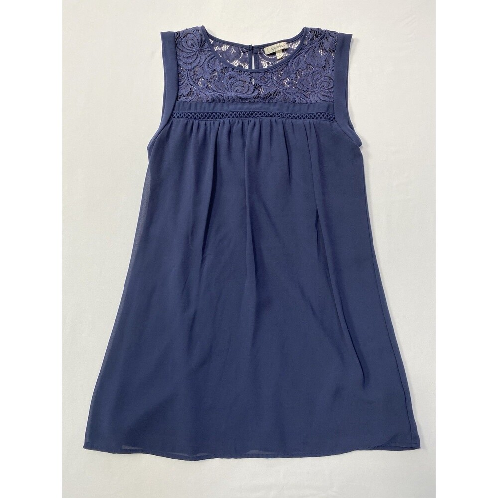 Speechless Large Blue Lace Yoke Sleeveless Blouse Romantic Summer Tank Top